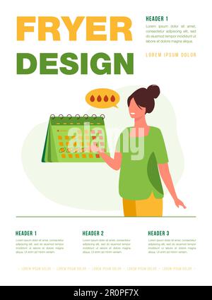 Positive Frau, die ihren Menstruationskalender überprüft Stock Vektor