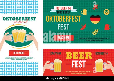 Stilvolle Oktoberfest-Banner mit Speisen und Getränken mit Schlagzeilen und Textstellen. Vektordarstellung Stock Vektor