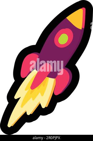 Raketenfarben-Illustration. Start-up, Start-up. Handgezeichnetes Design-Element des Raumschiffs Stock Vektor