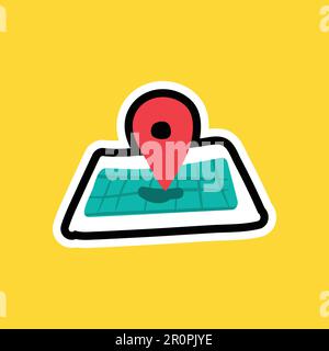 Zeichentricksticker mit Karte und Zeiger. Vektor Stock Vektor