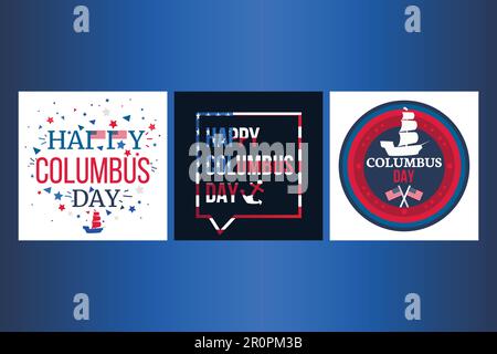 Happy Columbus Day Celebration Banner mit US-Flagge und Schiff. Vektor Stock Vektor