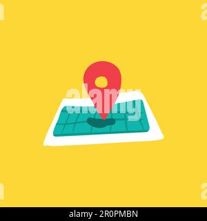Abbildung in flacher Farbe. Karte, Route, Ort. Von Hand gezeichneter Vektorhintergrund für Navigation Stock Vektor