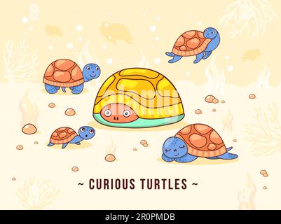 Helles Hintergrunddesign mit niedlichen kleinen Schildkröten Stock Vektor