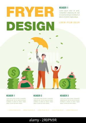 Glücklicher Mann und Junge stehen unter Geldregen Stock Vektor