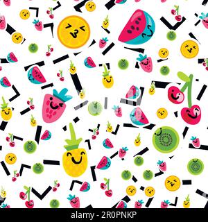 „Vector Summer Fruits“-Muster im Cartoon-Stil. Obst und Beeren. Süße Kulisse Stock Vektor