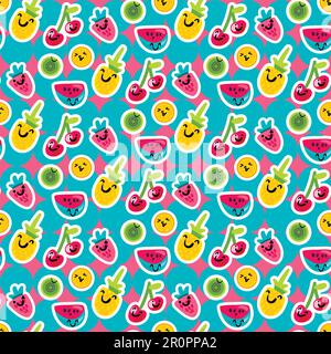 „Vector Summer Fruits“-Muster im Cartoon-Stil. Obst und Beeren. Süße Kulisse Stock Vektor