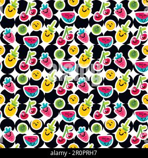 „Vector Summer Fruits“-Muster im Cartoon-Stil. Obst und Beeren. Süße Kulisse Stock Vektor