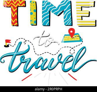 Poster „Time To Travel“ Mit Schriftzeichen. Banner Tourismus, Motivation und Abenteuer. Inspirierendes Retro-Label. Vektor Stock Vektor