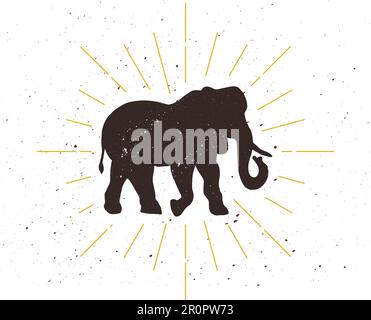 Retro Elephant Silhouette Logo. Power-Zeichen und Vintage-Logo. Symbol „Zoo“. Zustellungssymbol. Vektor Stock Vektor