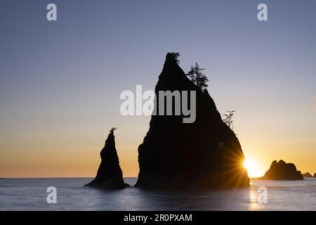 Meeresstürme vor Sonnenuntergang, Rialto Beach, Olympic National Park, Washington, USA Stockfoto