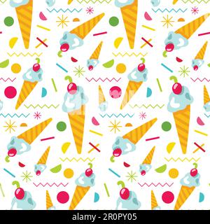 Vector Sweet Ice Cream Nahtloses Muster. . Süßes Schmuckdesign für Mädchen. Schöner Zeichentrickfilm-Hintergrund. Lustige Verpackung Stock Vektor