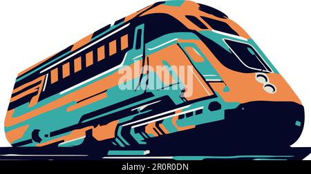 Eine moderne Verkehrsikone, die auf Eisenbahnschienen zu schnell fährt Stock Vektor