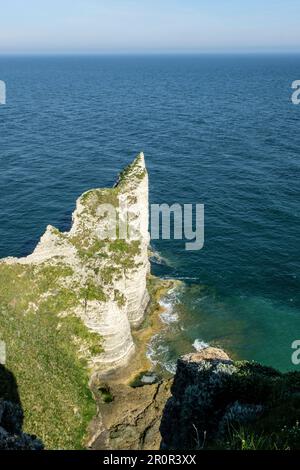 Etretat zwischen historischer Stadt, Kieselsteinstrand und Klippen an der cote d'Albatre - Amont Klippen | Etretat ville Histororique Entré Plage de Galets, fal Stockfoto