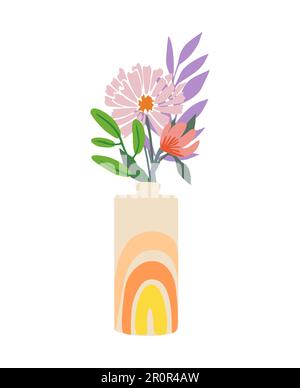 Wunderschöne blühende Blumen in Vase Vektor isoliert. Stock Vektor