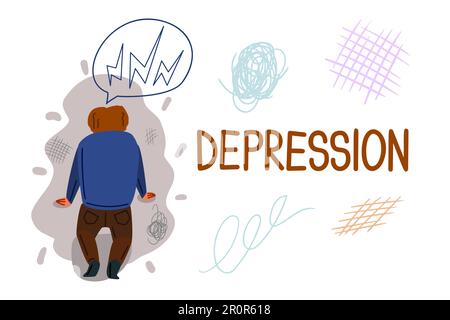 Von Hand gezeichnete Bannervektorvorlage für Depressionen. Psychologie, Psychotherapie-Cartoon-Posterkonzept Stock Vektor