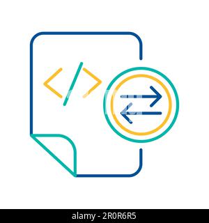 Systemdateien tauschen blaues und gelbes lineares Symbol aus. HTML-Tag Transfer Mark Farbe dünne Linie Piktogramm Stock Vektor