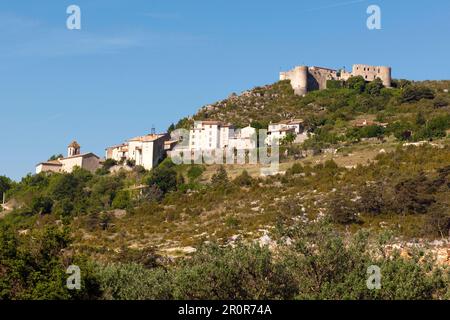 Chateau de Trigance, Europa, Hotel im mittelalterlichen Stil, Gorges du Verdon, Grand Canyon de Verdon, Verdon Gorge, Departement Var, Provence-Alpes-Cote d'Azur Stockfoto