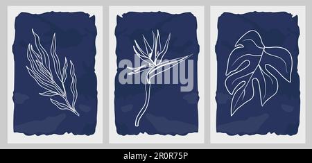 Abstrakte tropische Blätter und Blumen als Strichkunst. Stock Vektor