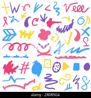 Handgezeichnetes Set mit Farbpinseln. Kollektion mit Farbschmierstoffen. Abstrakte nahtlose Doodle-Texturen Stock Vektor
