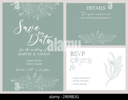 Elegante Hochzeitseinladung, Vorlage „Save the Date“ Stock Vektor