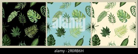 Exotische Blätter, nahtlose Muster, bunte Vektorkunst Stock Vektor