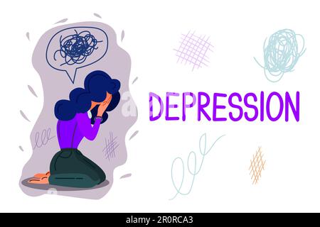 Von Hand gezeichnete Bannervektorvorlage für Depressionen. Psychologie, Psychotherapie-Cartoon-Posterkonzept Stock Vektor