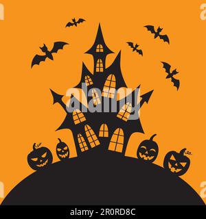 Cooler Hintergrund mit einer Silhouette eines Schlosses für Halloween. Stock Vektor