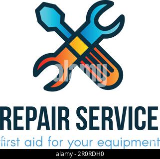 Reparaturservice Schriftzug flaches Vektor-Logo-Design. Isoliertes Logo-Konzept für Autowerkstätten Stock Vektor
