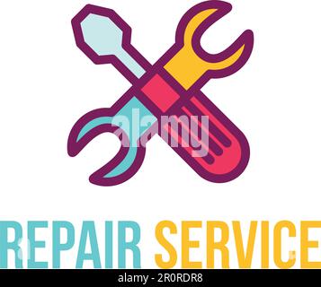 Reparaturservice Schriftzug flaches Vektor-Logo-Design. Isoliertes Logo-Konzept für Autowerkstätten Stock Vektor