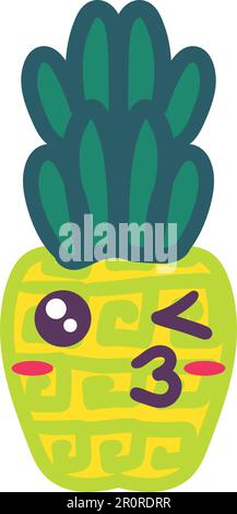 Kreative, von Hand gezeichnete Ananas-küsste Emoji-Illustration. Zwinkerndes Kawaii-Emoticon mit tropischen Früchten Stock Vektor