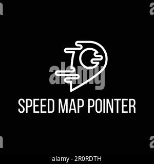 Zeiger mit Geschwindigkeitskarte Schriftzug Vektorsymbol-Design. Flacher GPS-Navigator, Logodesign der Lieferfirma Stock Vektor