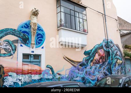 Straßenkunst in der französischen Stadt Sète im Süden Frankreichs Stockfoto