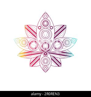 Lotusblume mit linearer Darstellung des geometrischen Mustervektors. Orientalisches Blumengradientensymbol Stock Vektor