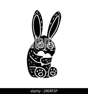 „Beautiful Sitting Bunny Holding Heart“-Hand auf einem Kreidetafel-Hintergrundposter. Einfarbige Vorlage Für Grußkarten Zum Valentinstag Stock Vektor