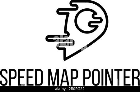 Zeiger mit Geschwindigkeitskarte Schriftzug Vektorsymbol-Design. Flacher GPS-Navigator, Logodesign der Lieferfirma Stock Vektor