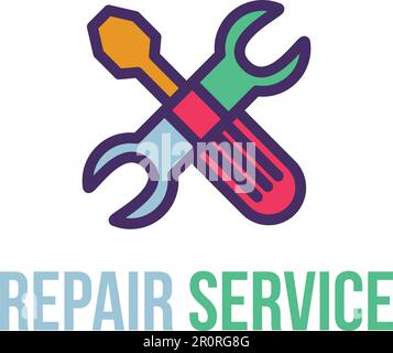 Reparaturservice Schriftzug flaches Vektor-Logo-Design. Isoliertes Logo-Konzept für Autowerkstätten Stock Vektor
