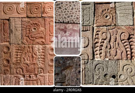 Der Palast von Quetzalpapalotl ist ein Palast in Teotihuacán (Tenochtitlan), Mexiko, mit Dekorationen und Fresken von großem künstlerischen Wert Stockfoto