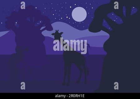Wildtiere, Naturfotografen Vektordarstellung. Minimalistische Nacht mit Giraffen-Silhouette Stock Vektor