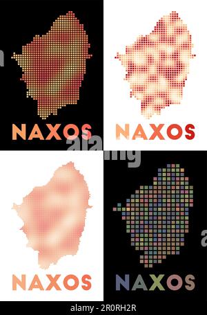 Naxos-Karte. Kartensammlung von Naxos im gepunkteten Stil. Die Inselgrenzen sind mit Rechtecken für Ihr Design gefüllt. Vektordarstellung. Stock Vektor