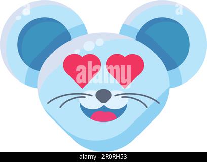 Romantische Maus Emoticon flache Illustration. 2020 Jahre Maskottchen-Emoji. Ratte mit herzförmigen Augen Stock Vektor