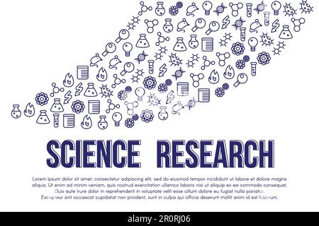 Labortest, Forschungsbanner-Vektorvorlage. Wissenschaftsposter mit Textraum- und Liniensymbolen Stock Vektor