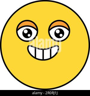 Süße, fröhliche Emoji-Vektordarstellung. Fröhlicher Emoticon, Cartoon in sozialen Medien mit breitem Lächeln Stock Vektor