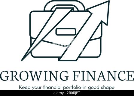 Symbol für wachsende Finanzen. Logo der Finanzierungsgesellschaft. Digitales Gehäuse mit durch Pfeil isoliertem Clipart Stock Vektor