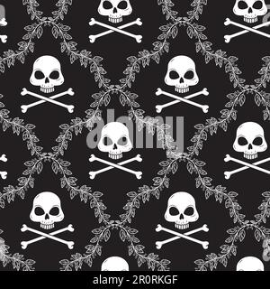 Muster mit Blumenschmuck und Schädeln. Stock Vektor