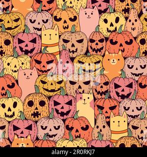 Muster mit Kürbissen und Katzen Stock Vektor