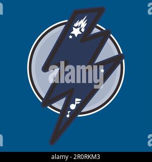 Darstellung in Blau mit Donner. Blitz im Kreis. Geschwindigkeit, Energie, handgezeichnetes Designelement Stock Vektor