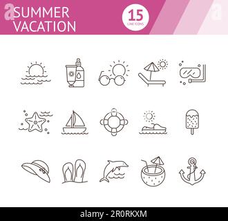 Symbolset für Sommerferien Stock Vektor