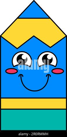 Emoji-Cartoon-Illustration. Bescheidenes Emoticon. Blauer Umriss-Aufkleber mit Ruderigkeit Stock Vektor