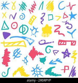 Handgezeichnetes Set mit Farbpinseln. Kollektion mit Farbschmierstoffen. Abstrakte nahtlose Doodle-Texturen Stock Vektor