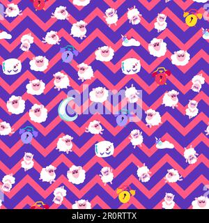 Nachtruhe, Schlafenszeit, nahtloses Muster. Tapete mit niedlichen Schlaftieren im Cartoon-Design Stock Vektor
